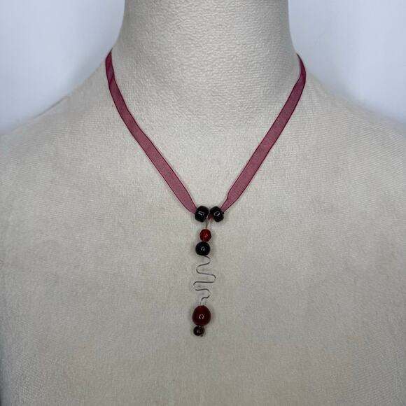Jewelry - 29. Burgundy beaded ribbon necklace